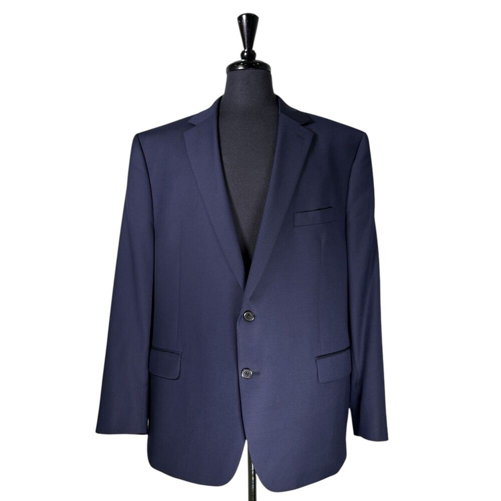 Lauren Ralph Lauren Mens 48R Navy Wool Blend Blazer Natural Stretch 2 Button